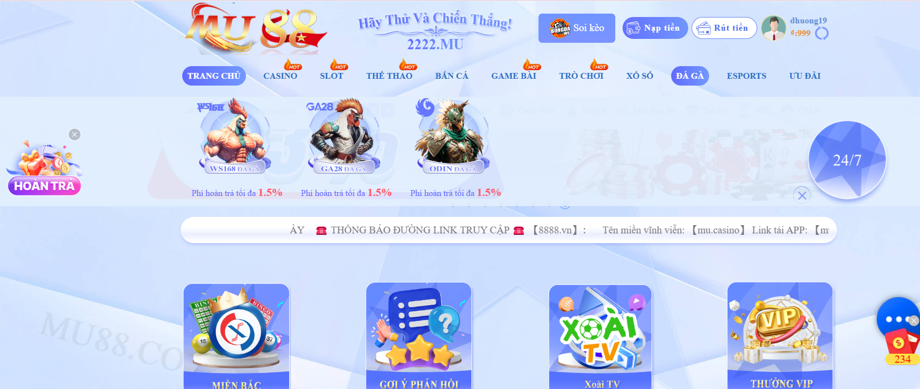 Đá Gà Tại MU88 - Tỷ Lệ Cược Cao, Trực Tiếp Sắc Nét HD 2 Các sảnh đá gà siêu hot tại MU88
