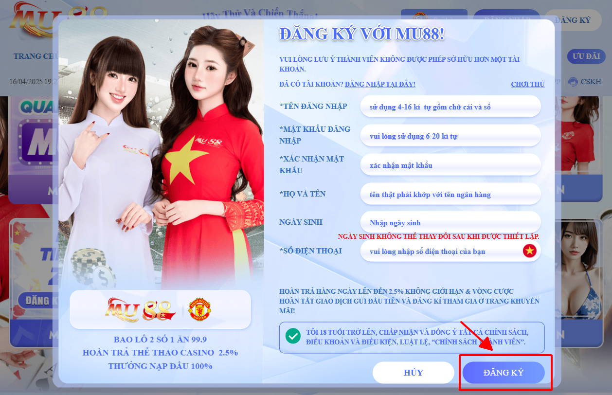 Đăng Ký MU88 Thao Tác Nhanh Gọn - Khuyến Mãi Ngập Tràn 5 Nhấn đăng ký để tham gia game ngay